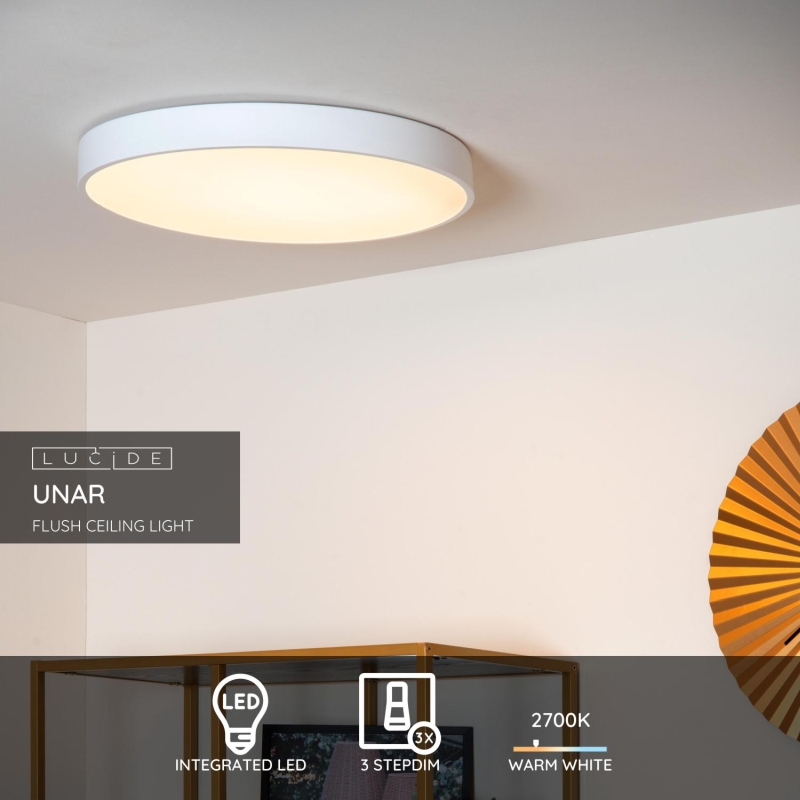 Lucide UNAR - Zapustené stropné svietidlo - Ø 49,5 cm - LED Dim. - 1x36W 2700K - 3 StepDim - Biela